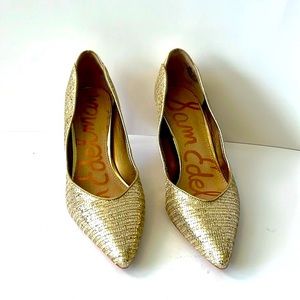 Sam Edelman 'Orella' Metallic Pointed Toe Stiletto Heel , Gold, size 7
